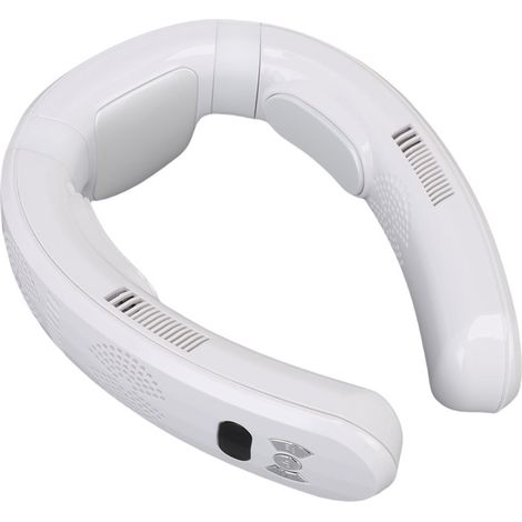 Ventilateur de cou portable, double usage (refroidissement et chauffage), 3 vitesses, silencieux, léger, à piles, blanc, idéal pour la plage (1/5)