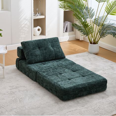 Klappbares Schlafsofa mit Kissen, 79 x 79 x 57 cm, dunkelgrüne Chenille HAVRYA (1/5)