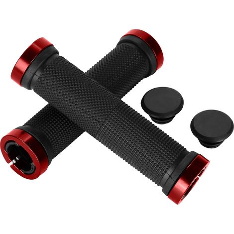1 Paio Manopole Bicicletta per BMX, MTB e City Bike, Manopole Manubrio Antiscivolo con Sistema di Bloccaggio, Diametro 2,2 cm, Compatibili con Scooter, City Bike e MTB, Rosso (1/5)
