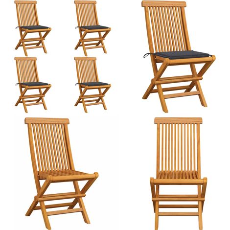 Chaises de jardin et coussins anthracite lot de 4 Bois de teck - Chaise De Jardin Pliable - Chaise De Jardin En Bois - Mobilier De Jardin - Fauteuil De Jardin - Terrasse - Home & Living (1/5)