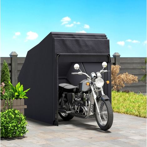 Abri pliable d’extérieur pour moto noir 345x135x191 cm avec tissu Oxford et cadre métallique (1/5)