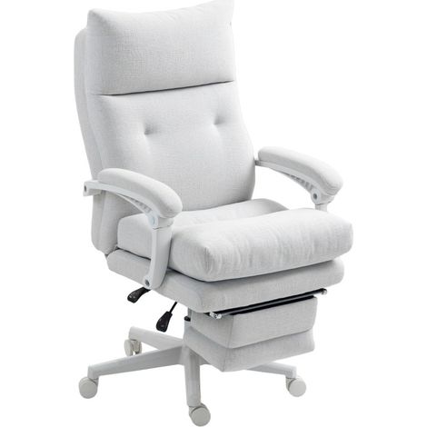 CHICFURN Sedia da ufficio ergonomica 70x68x122 cm in poliestere crema con poggiapiedi (1/5)