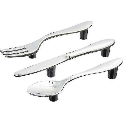Lot de 3 poignées de tiroir argentées pour meubles de cuisine (couteau, fourchette, cuillère)