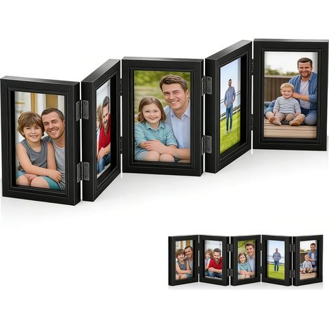 Faltbarer Bilderrahmen für 5 Fotos (10 x 15 cm), faltbarer Fotorahmen aus MDF, vertikaler Porträtrahmen, ideal für Zuhause, Büro oder als Tischdekoration, Geschenk für Hochzeit, Freunde oder Geburtsta (1/5)