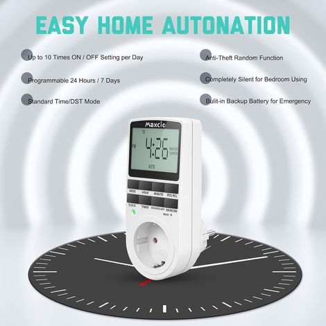 Digital Programmable Socket, Weekly Digital Timer with LCD Display, 12H/24H/7Days Power Outlet Timer, Energy Saving for Home Appliances and Lighting (1 Pack) (1/5)