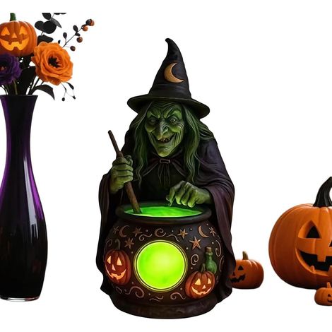Lampe sorcière d'Halloween – Décoration de table chaudron de sorcière – Lampe de chevet gothique Alimenté par une pile bouton (1/5)