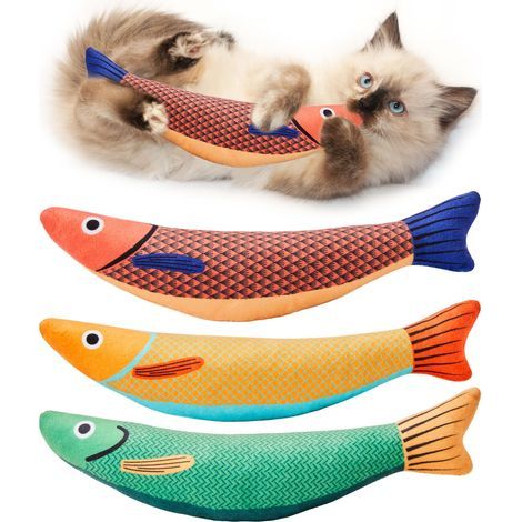 Set of 3 Silvervine Catnip Fish Saury Catnip Toys 24 cm Set of 3 Fish 24 cm, Catnip and Silvervine, Soft Plush with Crinkle Sound for Indoor Cats (1/5)