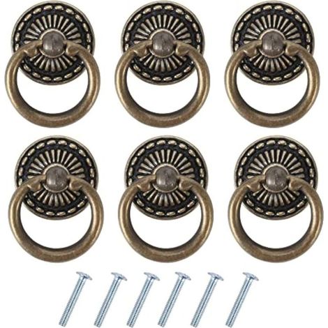 6PCS Poignee de Meuble Vintage Poignées de Tiroir Antique Poignée de Porte en Bronze pour Meuble Armoire Commode Porte Placard (1/4)