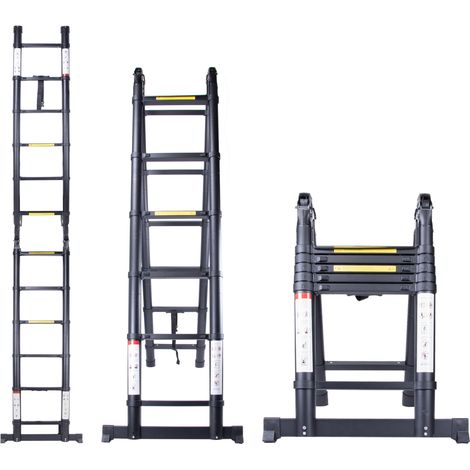 Scala Telescopica Pieghevole Multiuso in Alluminio Scala Retrattile Professionale Portatile Pieghevole Nero - 3.8m(1.9+1.9)