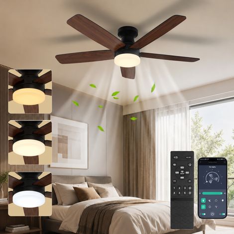 HEMVOR Ventilateur de Plafond Plafonnier Noir Noyer Télécommande APP 42 Pouces (1/5)
