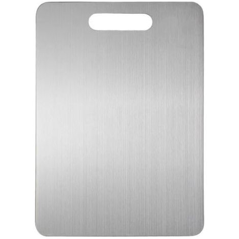 Planche à découper épaisse en acier inoxydable 34 x 23 cm - les deux côtés sont en acier inoxydable - sans BPA - convient pour la cuisine, pour cuisiner, viande, pain, légumes, fruits (1/4)