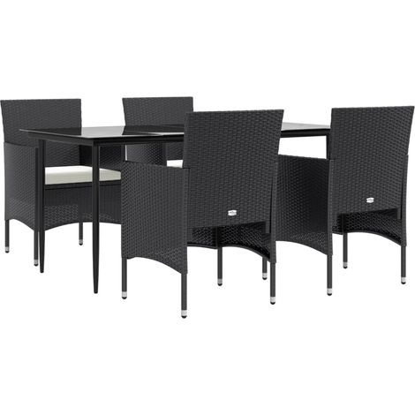 Ensemble de salle à manger de jardin meuble extérieur avec coussins 5 pièces noir