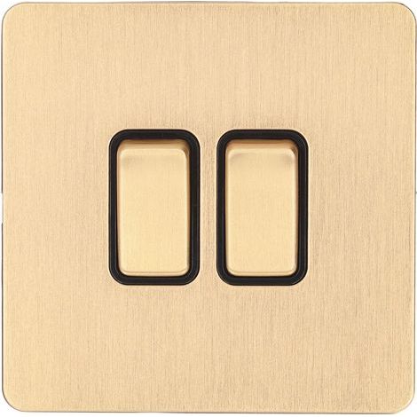 Interrupteur de panneau moderne, 2 gangs, Base PC, plaque dorée en acier inoxydable pour appareils ménagers, AC250V (1/5)