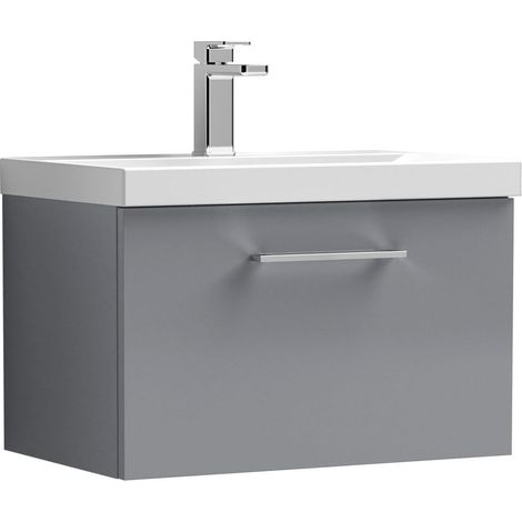Balterley Contemporary Bathroom 1 Soft Close Drawer & Thin-Edge Wall Hung Vanity Unit Basin, Satin Grey, 600mm