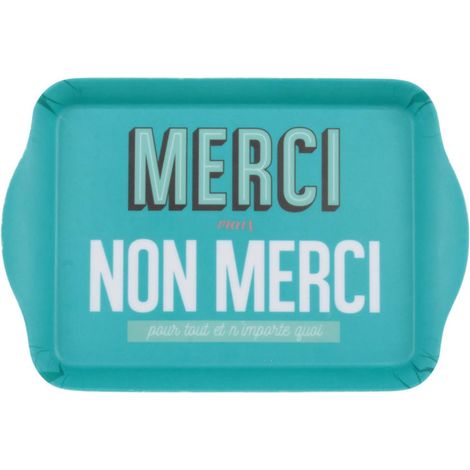 Plateau de Service Imprimé "Merci" 21cm Bleu