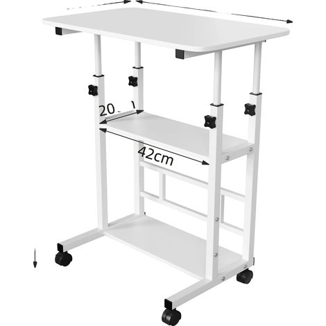 Tavolo con rotelle, altezza regolabile, scrivania mobile con ruote, BIANCO (1/2)
