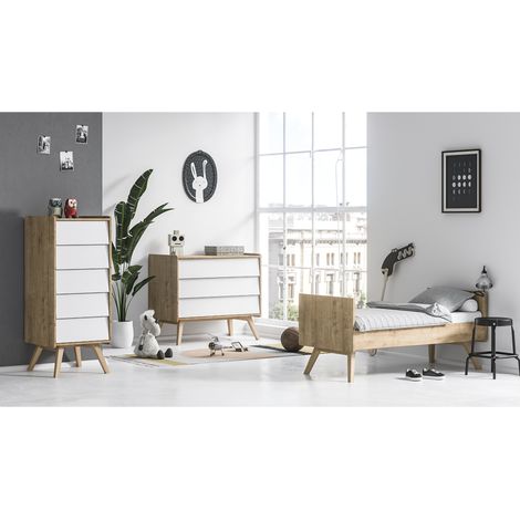 Komplettzimmer mitwachsendes Babybett Wickelkommode & Hochkommode Vox Vintage Eiche/Weiß
