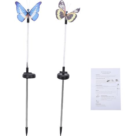 2er-Pack Solar-Schmetterlings-LED-Gartenleuchten mit RGB-Farbwechsel, regenfest, aus ABS-Kunststoff, dekorative Landschaftsbeleuchtung für Garten, Terrasse, Rasen und Wege (1/3)