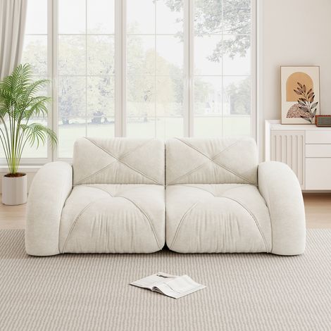 Canapé sans cadre modulaire 2 places blanc mousse 32D tissu chenille. Design antidérapant sans assemblage adapté au salon. (1/5)