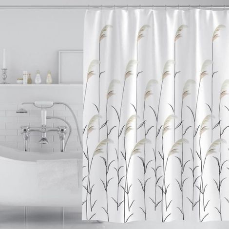 Rideau de douche 200x200cm Polyester Blanc Noir Imperméable Aavec Crochets (1/4)