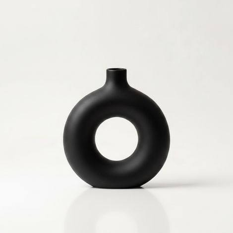 Vaso decorativo rotondo con foro, nero, per fiori, minimalista