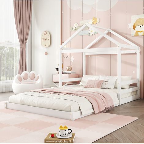 Lit cabane 140 x 200 en pin et MDF blanc HAVRYA (1/5)
