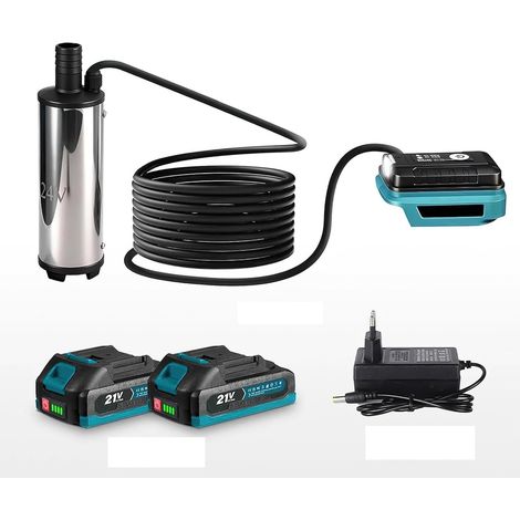 Pompa acqua a batteria, pompa ad immersione a batteria – 60 W, batteria (2×1500 mAh) 18-21 V, altezza di mandata 3-5 m, portata 50-80 l/min – portatile per diesel, kerosene, olio motore, acqua, alcool (1/5)