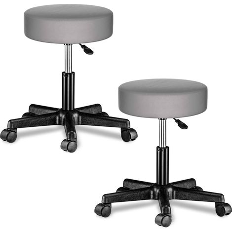 CASARIA® Taburete con ruedas altura regulable 46-60cm acolchado 10cm 360° Ø35cm Set de 2 pzs Gris