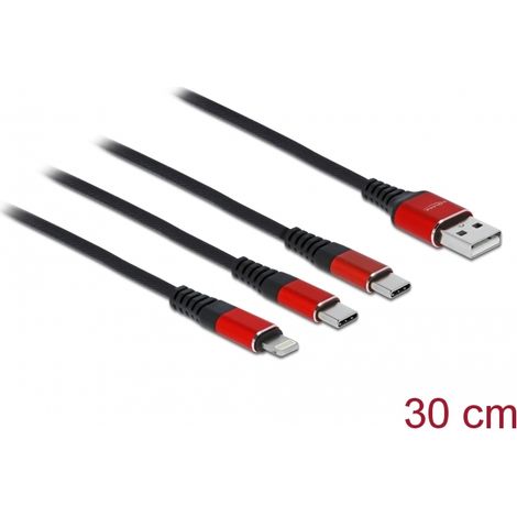 Cable de carga usb delock 3 en 1 tipo a a lightning ™ / 2 x usb tipo c ™ 0.30 m