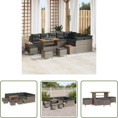 Poly-Rattan -  Gartensofa-set 13 pcs Grau Poly-Rattan (1/5)