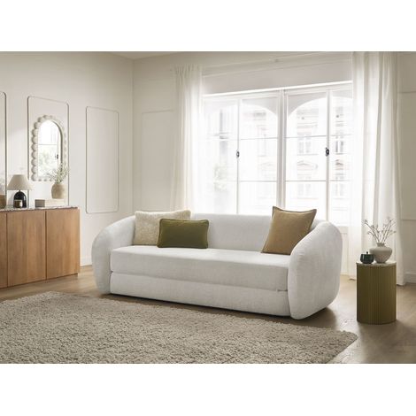 BOBOCHIC - Canapé droit convertible déplimousse NEYO tissu texturé Blanc (1/5)