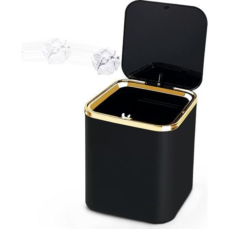 Mini Poubelle de Table avec Couvercle 2L, Petite Poubelle Cuisine(Noir)-Karteo (1/5)