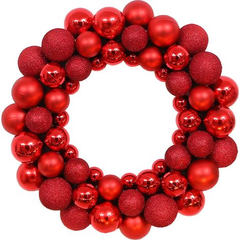 Guirlande Boule De Noël - Décoration Sphérique Épaisse Anticassable Avec Paillettes - Pour Porte Mur Cheminée Fête - 35 X 35 X 8 Cm - Rouge (1/4)