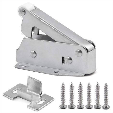 Automatischer, federbelasteter Riegel für Push-to-Open-Schranktüren und Dachbodenluken, Dachbodenlukenschloss, Push-to-Close-Türschlösser für Schränke, Wohnungen und Büros, kaltgewalzter Stahl, 1 Stüc