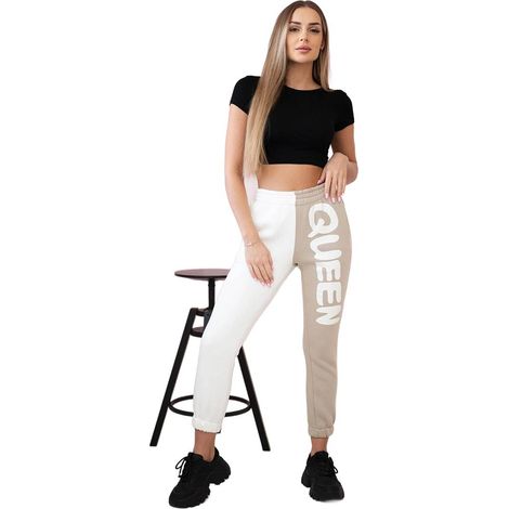 Pantaloni della tuta da donna con la scritta queen beige (1/4)
