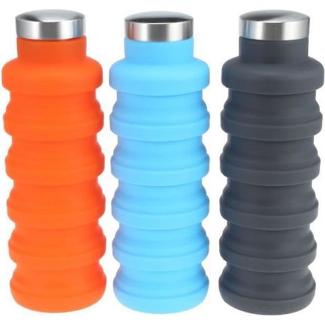 500ML Coupe bouteille d'eau pliante Silicone Pliable bouteille télescopique bouilloire d'alpinisme voyage activités Plein air Bleu (1/4)