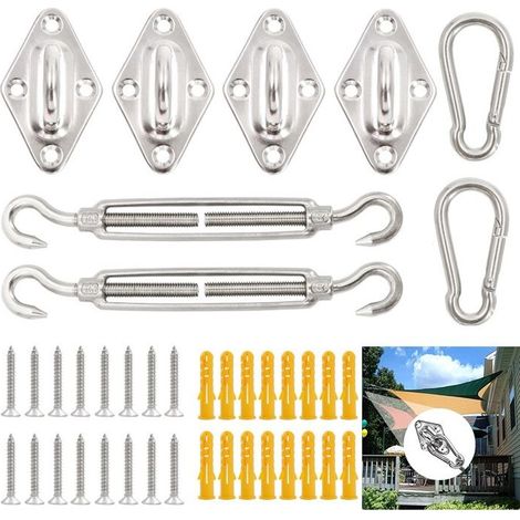 Ecleanfy - Kit fixation voile d'ombrage 40 pièces – inox 304, crochets, mousquetons, supports muraux (1/5)