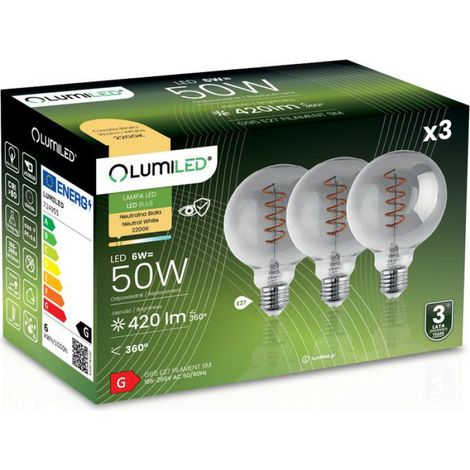 Ampoule LED E27 G95 - 6 W - 360° Diffusion Lumineuse - 50 W Équivalent - 15 000 Heures - Lot de 3 (1/5)