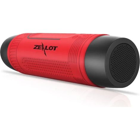 (Rouge) Enceinte Bluetooth sans fil portable d'extérieur avec lampe torche, batterie externe et radio FM. (1/4)