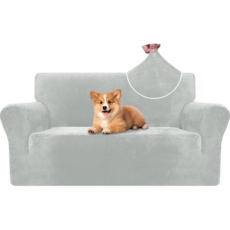 Samt Sofa Überzug 2 Sitzer, elastisch, rutschfest, silbergrau (1/5)