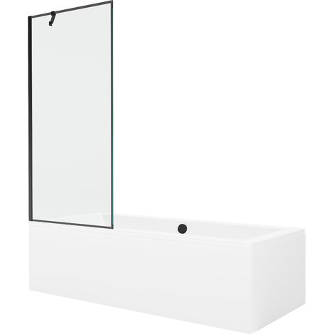 Mexen Cube Rechteckige Badewanne 170 x 80 cm mit Verkleidung und 1-flügeliger Abtrennung 80 cm, schwarzes Muster (1/5)