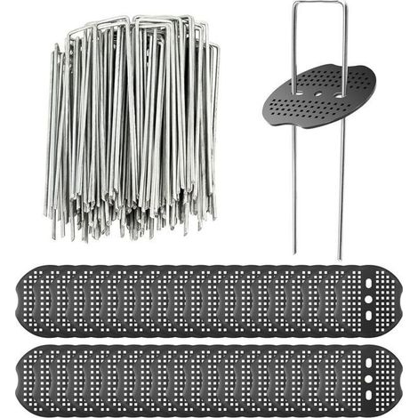 Piquets jardin avec rondelles, agrafes U 150x3 mm pour fixer toile mauvaises herbes, 40 pièces