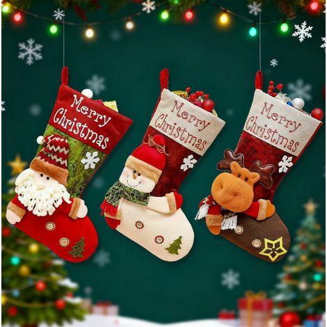 45 cm großer, karierter Weihnachtsstrumpf aus einem Stück Filz, dreidimensionaler Hängestrumpf, geeignet für Jungen und Mädchen – als Weihnachtsbaum-, Kamin- oder Partydekoration.