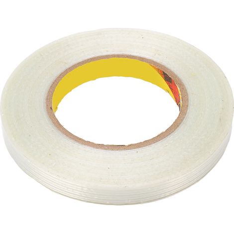 Verkauft in 5er-Packungen, 0,15 mm dicke Klebeschicht, 15 mm breite Oberfläche, 50 m Gesamtlänge, hochfestes, gestreiftes, transparentes Faserband. (1/5)