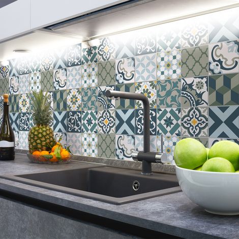 Sticker Mural Carrelage adhésif Cuisine Salle de Bain - 9 STICKERS CARREAUX DE CIMENT AZULEJOS JONILONA - 9stickers15x15cm (1/5)