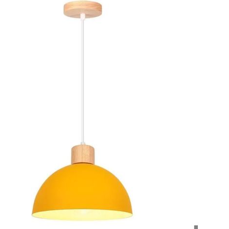 Moderne Suspension Luminaire 25cm Lustre Industriel en Bois Métal Designe en Demi - cercle Lampe Vintage pour Cuisine Chambre (1/5)