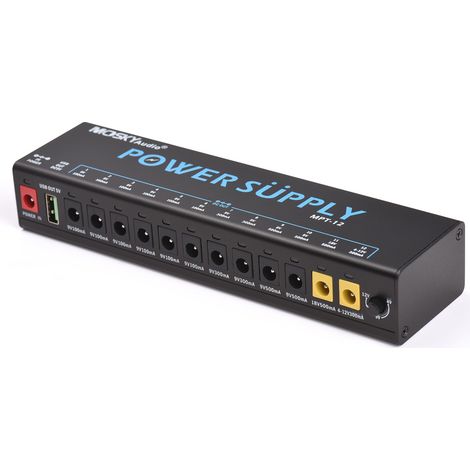 MOSKYAUDIO Alimentation pour pédale de guitare 12 canaux avec protection indépendante contre les courts-circuits Indicateur LED Carte de sortie USB pour effets et autres appareils portables (1/5)