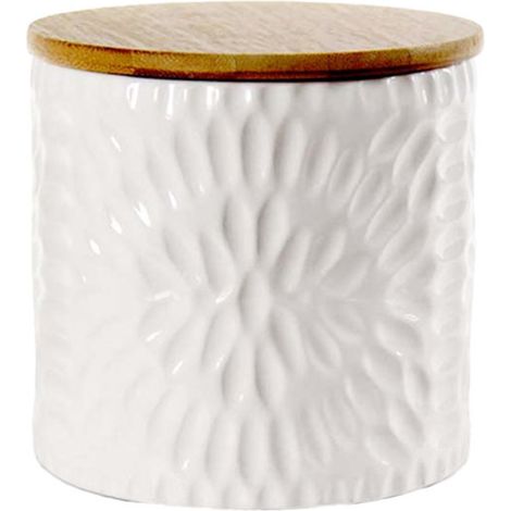 BISCOTTIERA IN CERAMICA CON TAPPO IN LEGNO 10X10X12.5 CM BIANCO (1/2)