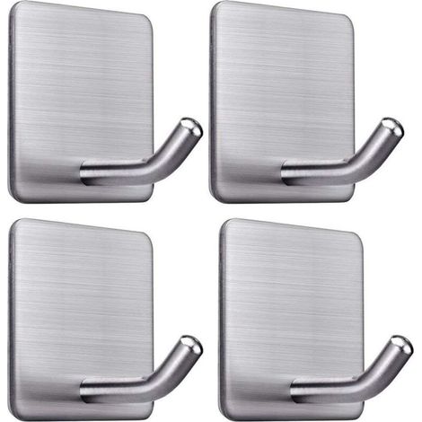 Juego de 4 ganchos adhesivos, gancho de pared de acero inoxidable para baño de hasta 8 kg, toallero con cinta adhesiva, para el hogar y la oficina, autoadhesivo - 1 -