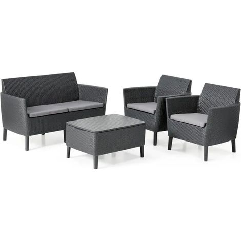 Salottino da Esterno Salemo Lounge Set in Resina Effetto Rattan 4 Pezzi (1/5)
